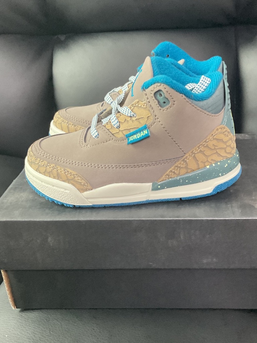 Nike Air Jordan 3 Retro TD Hide N Seek Brown Blue Elephant 7c Toddler IB7065-001